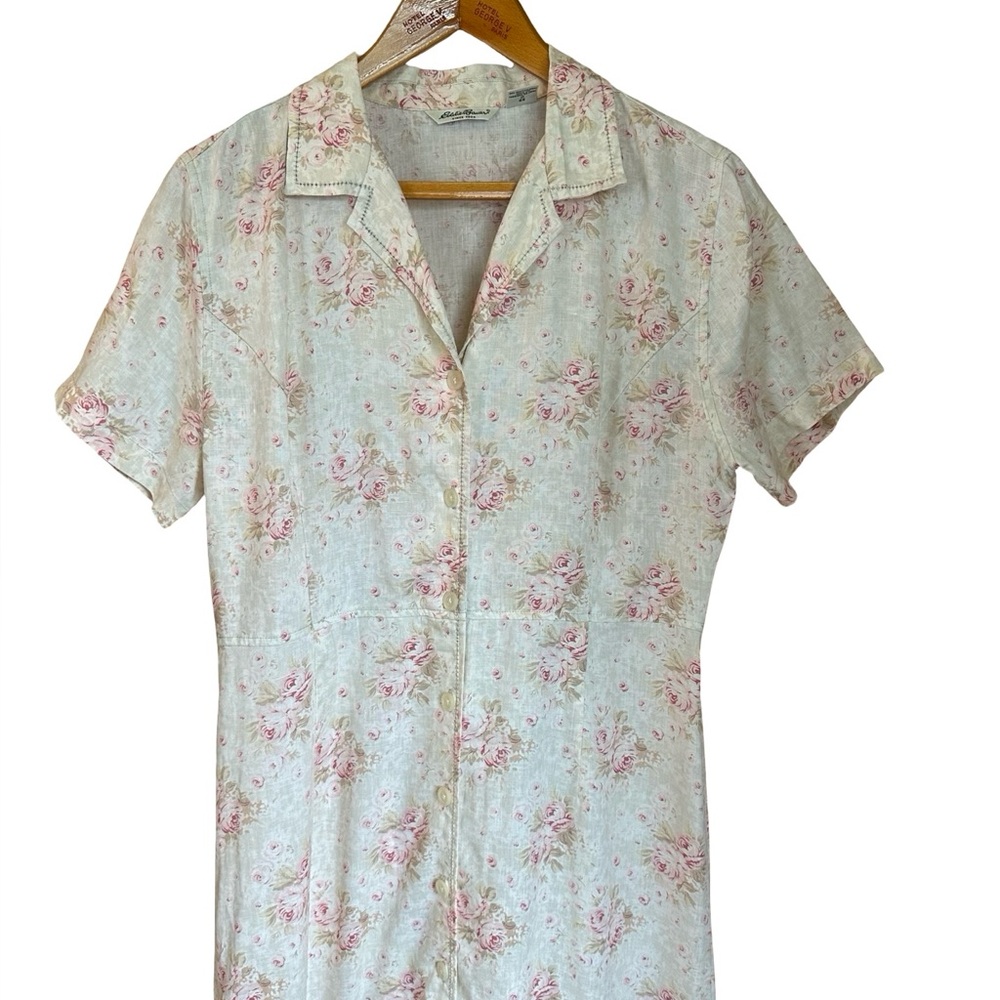 Vtg Eddie Bauer Linen Floral Button Down Maxi Dress Cottage Prairie Sz 14 - Picture 11 of 11